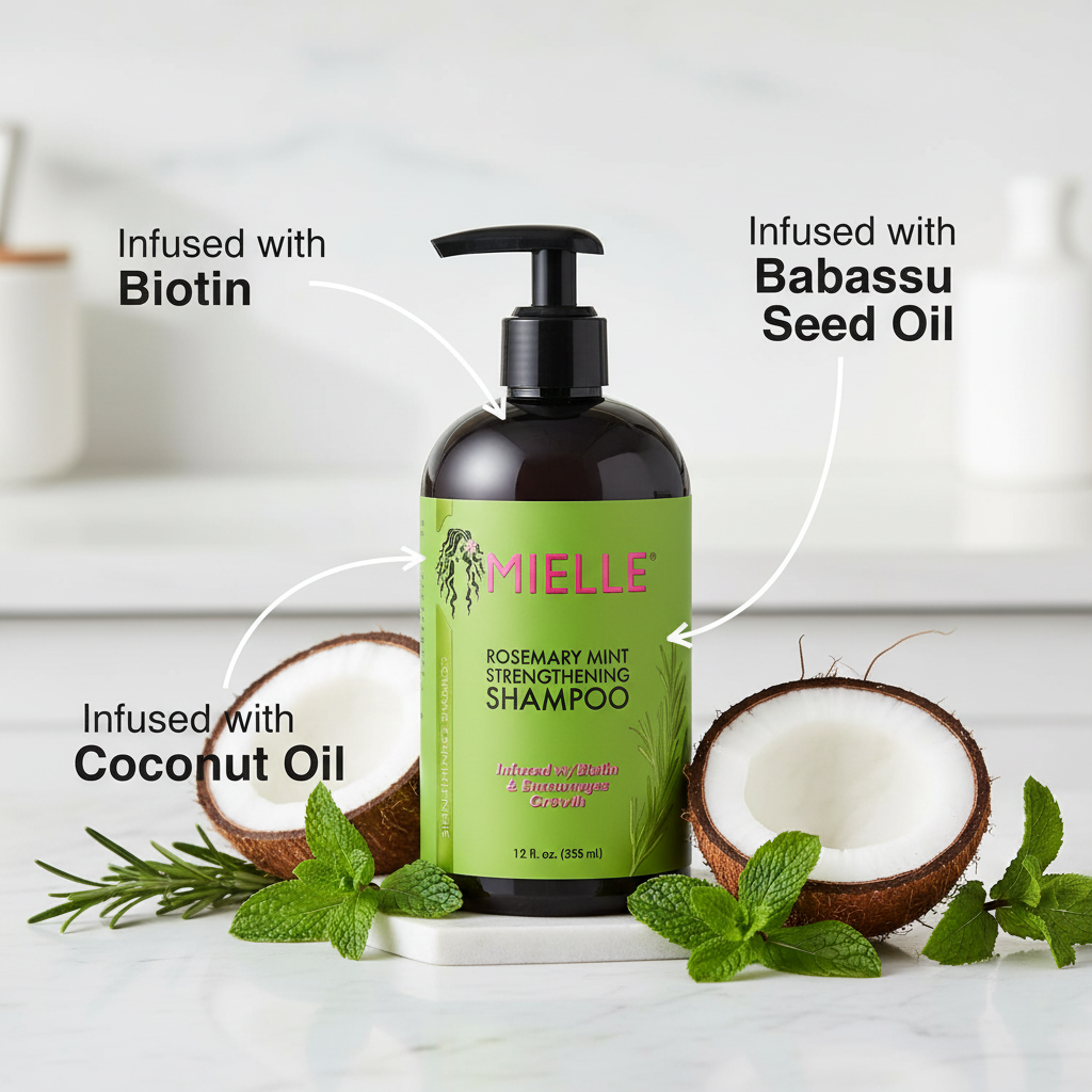 Mielle Rosemary Mint Strengthening Shampoo - Infused with Biotin, Babassu Seed Oil & Coconut Oil