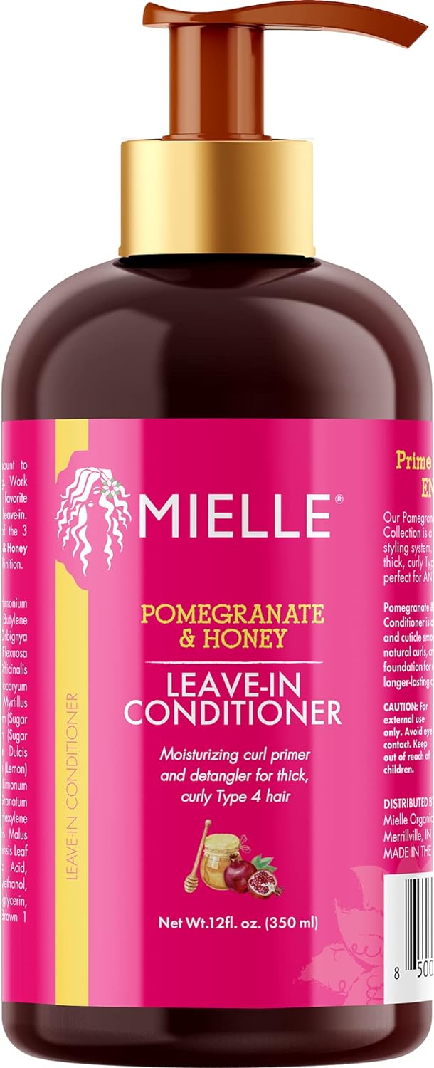 Mielle Pomegranate & Honey Leave In Conditioner for Curly Hair - Moisturising Detangler & Curly Hair Treatment to Help Repair Damage, Prevent Frizz & Improve Shine, 355 ml (Pack of 1)