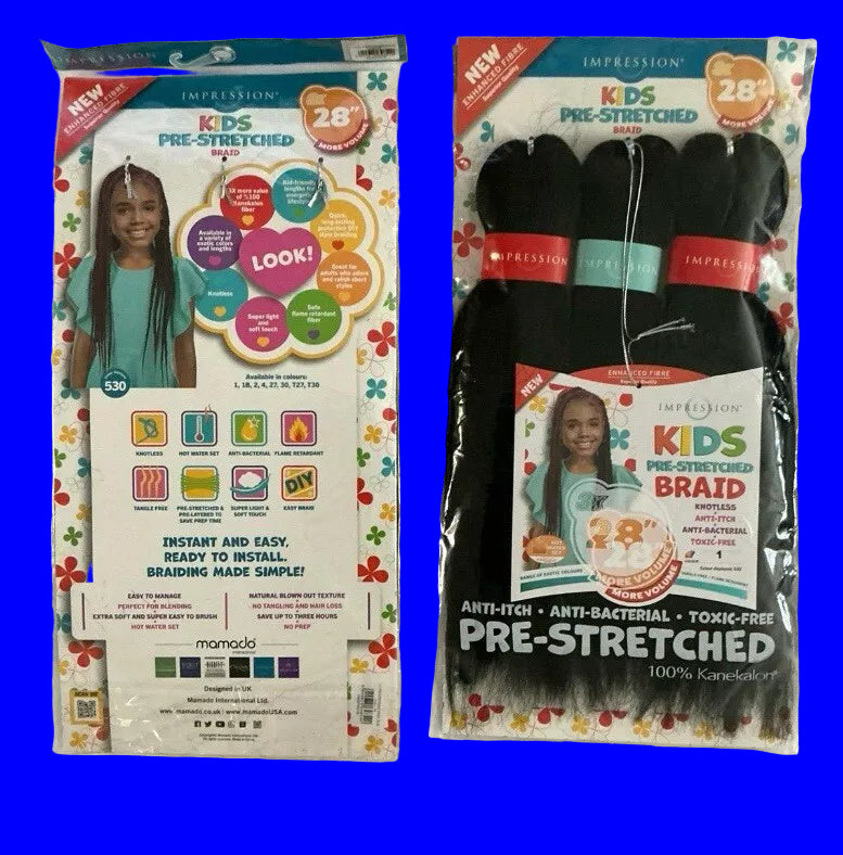 Impression Kids Pre-Stretched Braiding Hair, 28/14 inches Length, Knotless Style, Value Pack 3 in 1 / colour 2