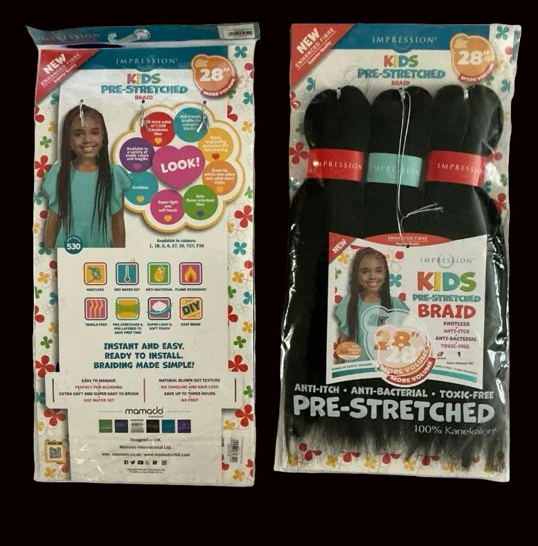 Impression Kids Pre-Stretched Braiding Hair, 28/14 inches Length, Knotless Style, Value Pack 3 in 1 / colour 2